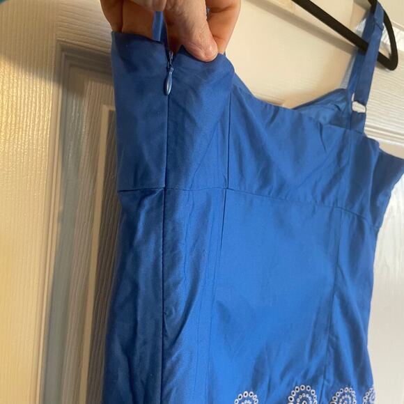 Ann Taylor Loft Top Womens Blue Blouse White Embroider Eyelet Circle Shirt Sz 10 - Picture 6 of 13